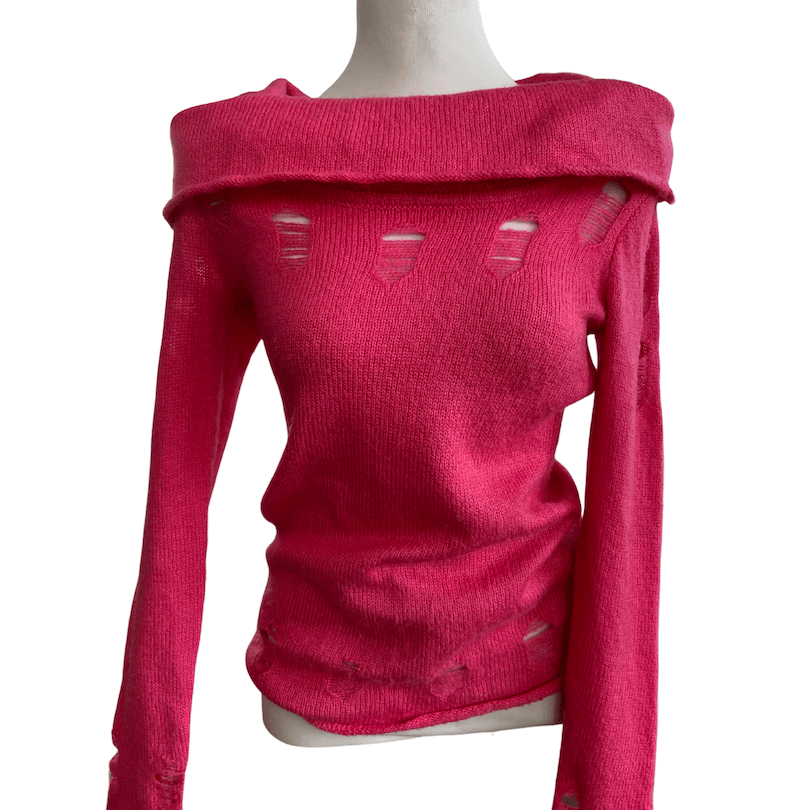 Light Spring FEMME for DKNY pink contrast knit sweater