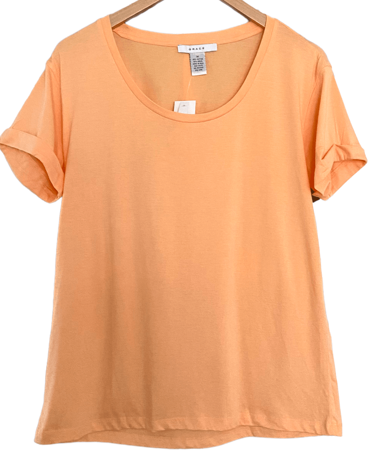 Light Spring GRACE melon orange roll sleeve t-shirt