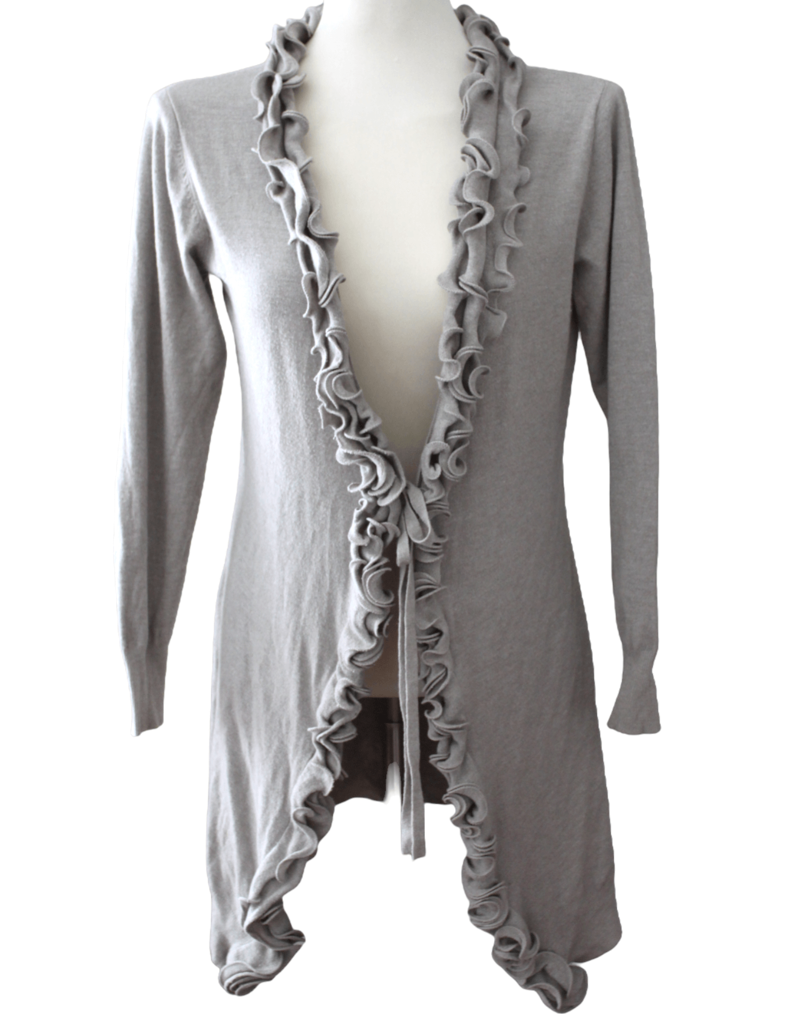 Light Spring gray ruffle cardigan sweater