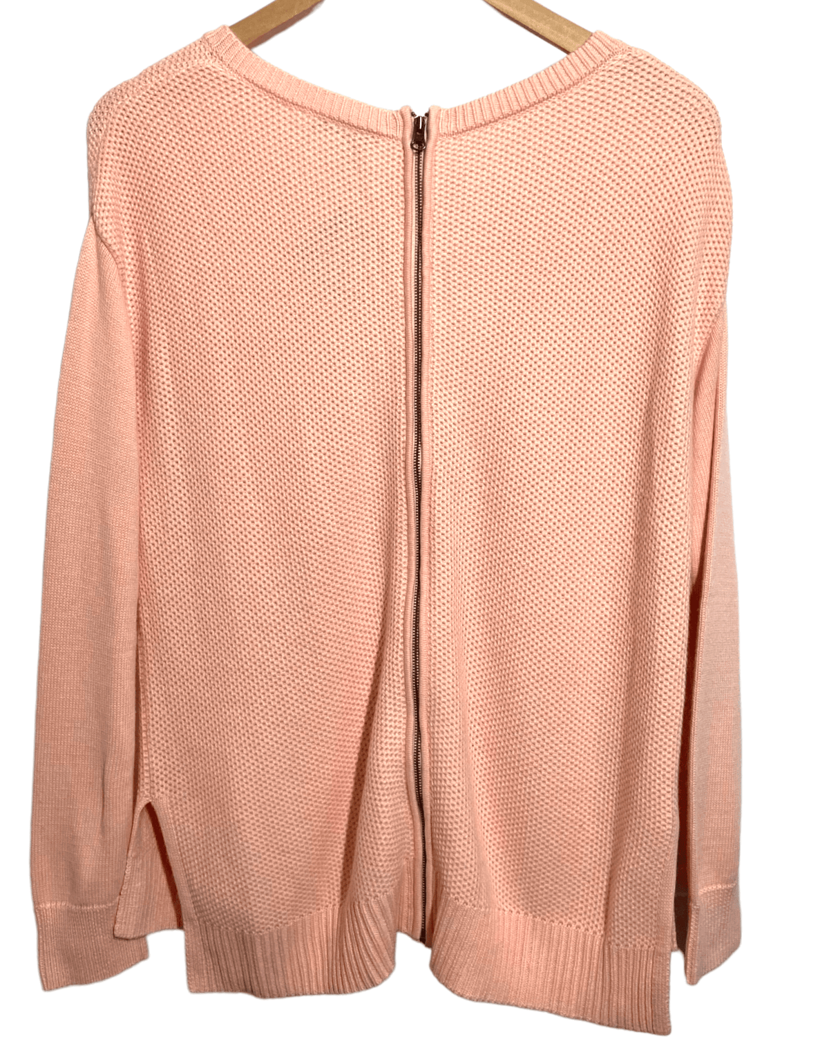 Light Spring Peach Zip-Back Pocket Sweater