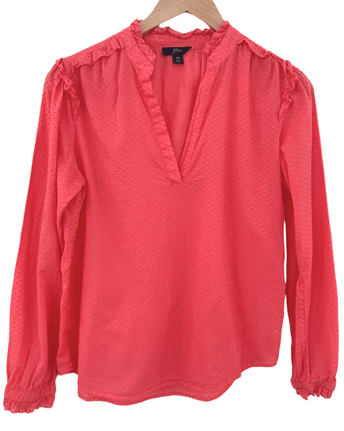 Light Spring J.CREW pink ruffle trim dot top