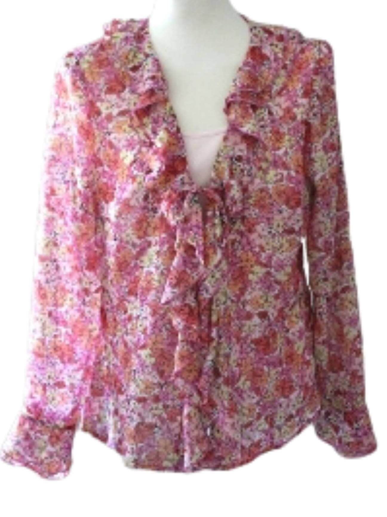 Light Spring JM COLLECTION pink floral ruffle blouse