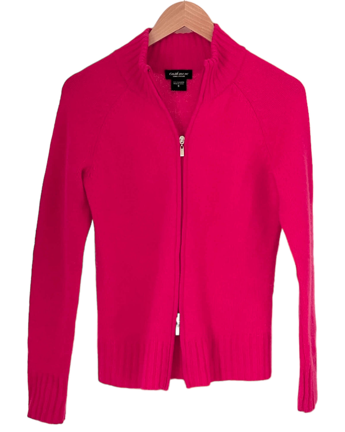 Light Spring LORD &amp; TAYLOR poppy pink zip-up cashmere sweater