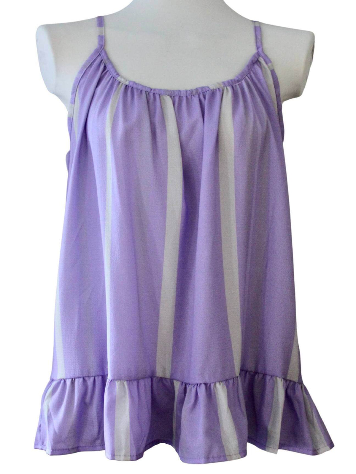 Light Spring MISSTOOK purple striped ruffle top