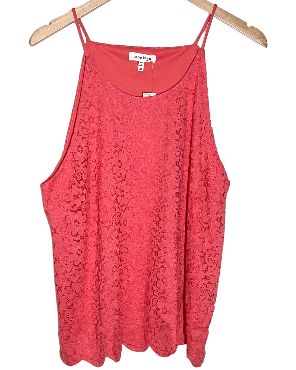 Light Spring MONTEAU coral sleeveless lace top