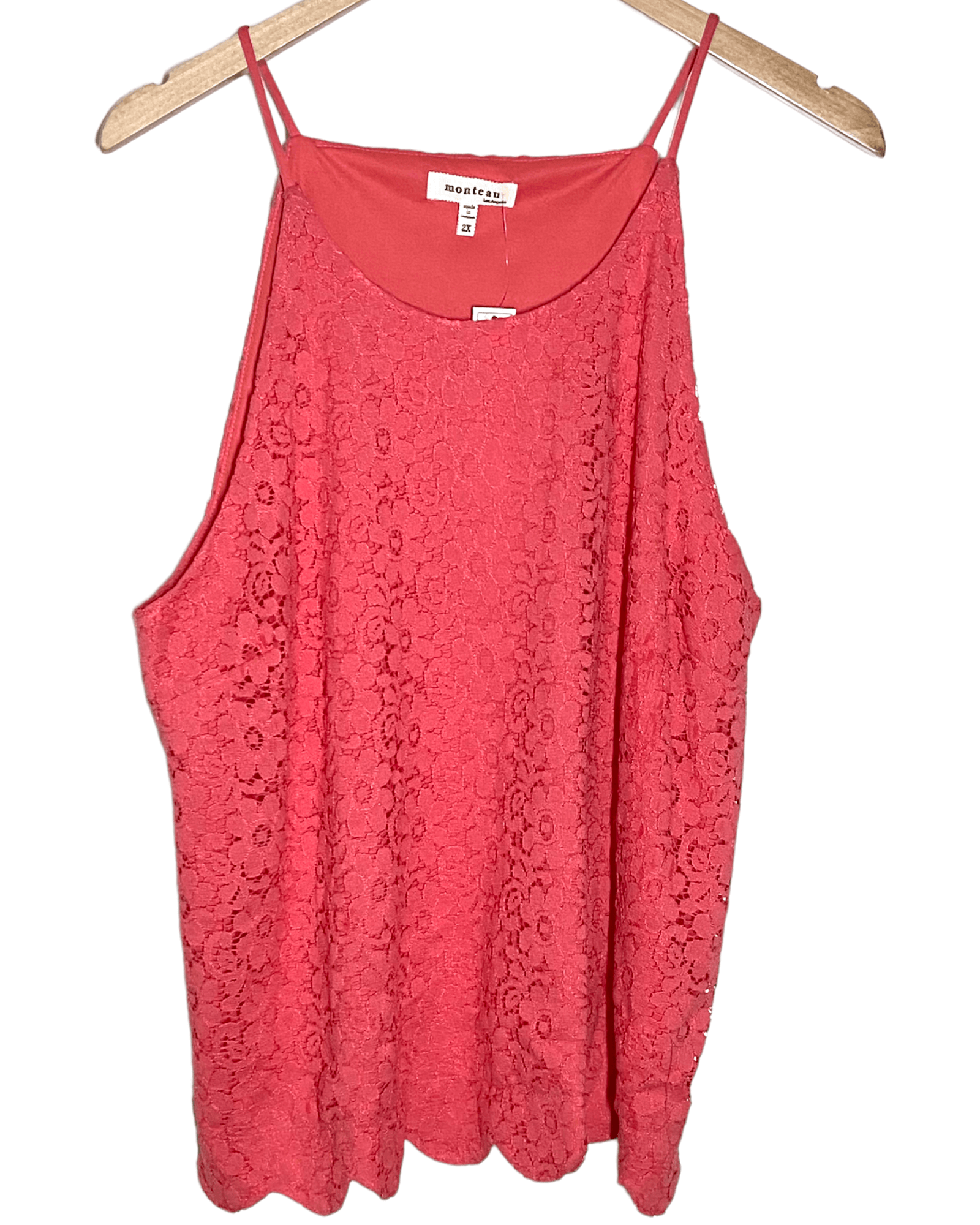 Light Spring MONTEAU coral sleeveless lace top
