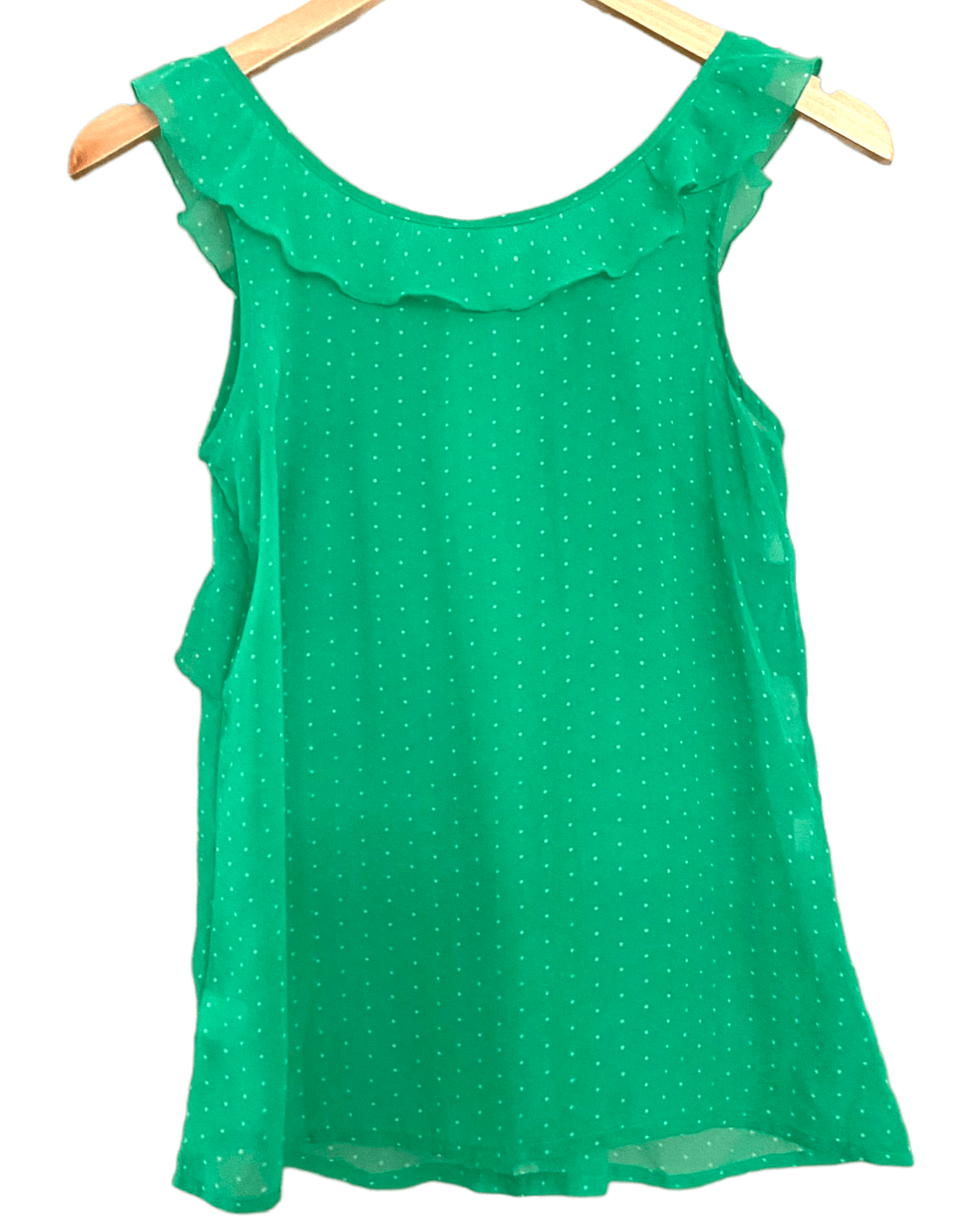Light Spring OLD NAVY green and white dot ruffle sleeveless top