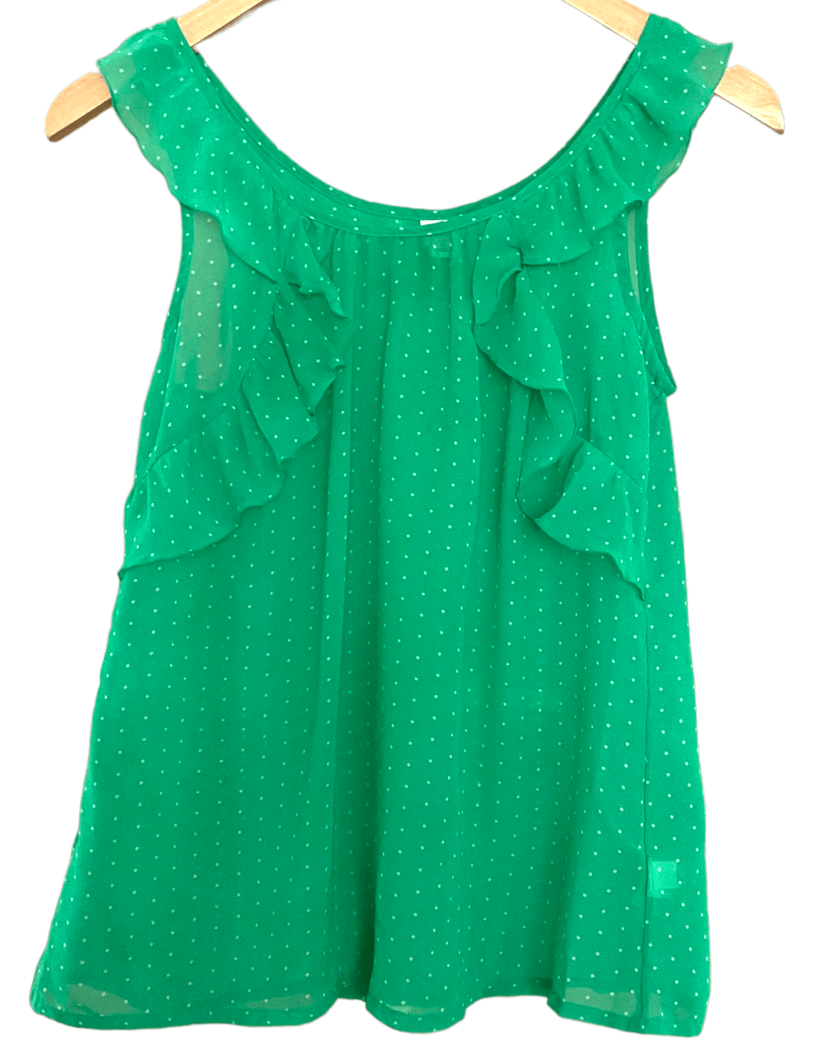 Light Spring OLD NAVY parakeet green ruffle dot top