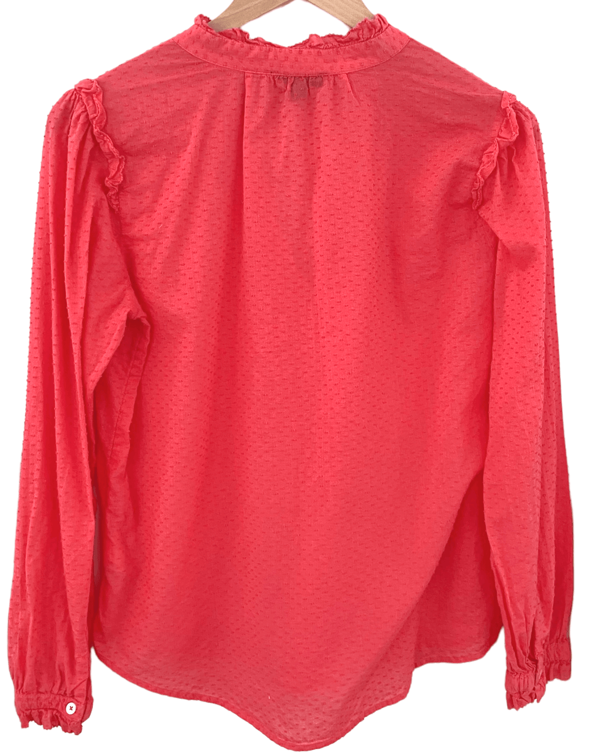 Light Spring orange J.CREW ruffle trim dot top