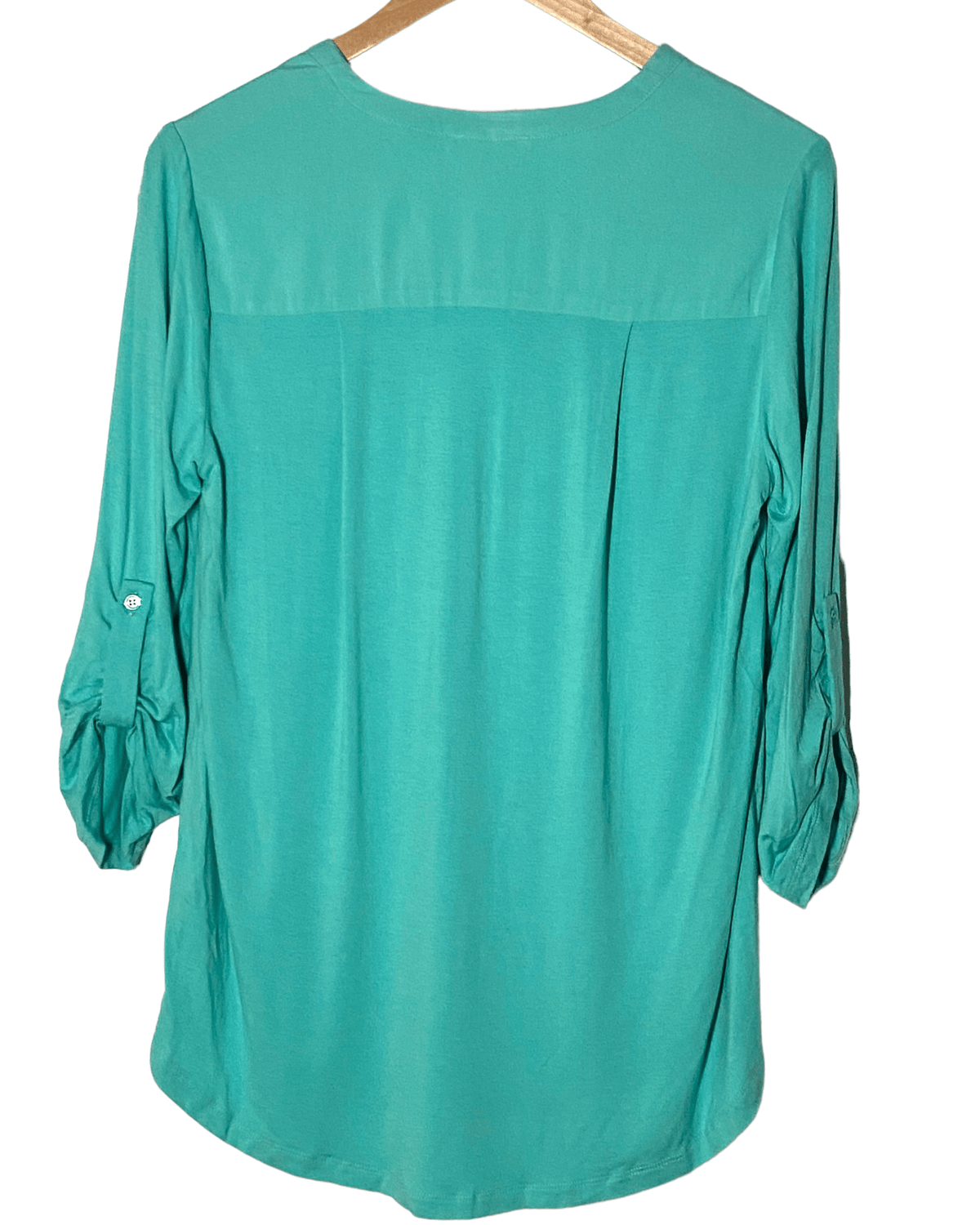 Light Spring PLEIONE aqua ripple roll cuff tunic top