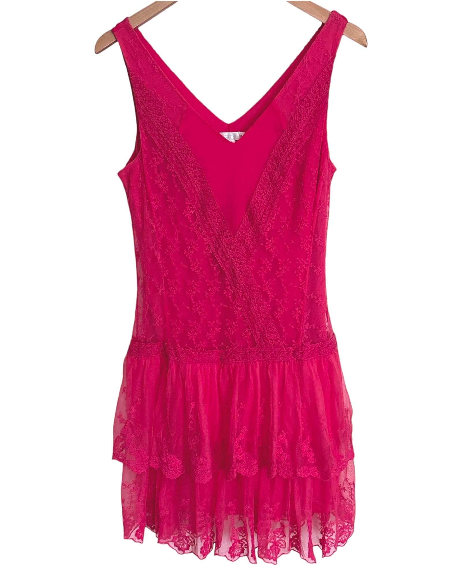 Light Spring PROMOD raspberry pink lace ruffle dress