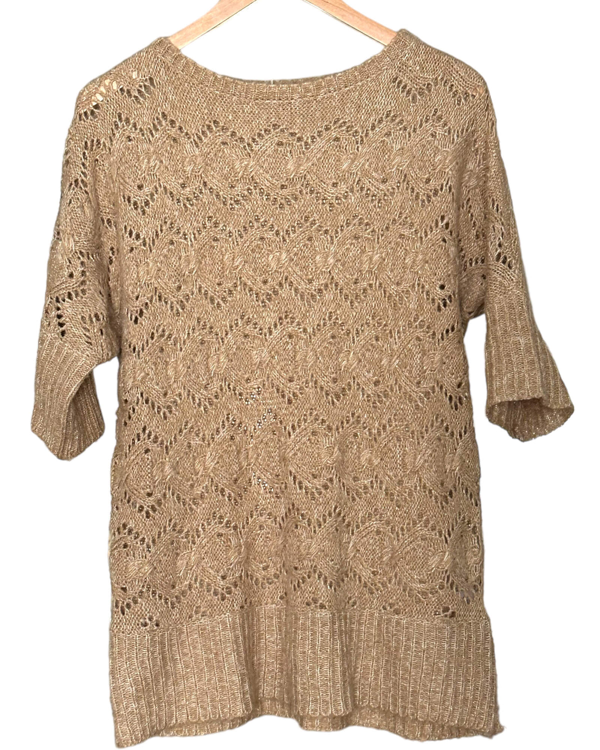 Light Spring ROZ AND ALI camel gold open knit sweater