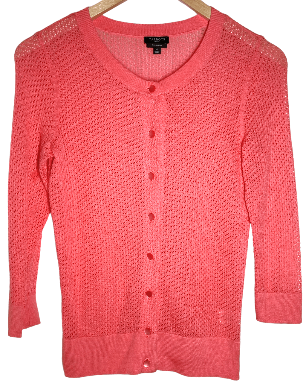 Light Spring TALBOTS orange pointelle knit sweater cardigan