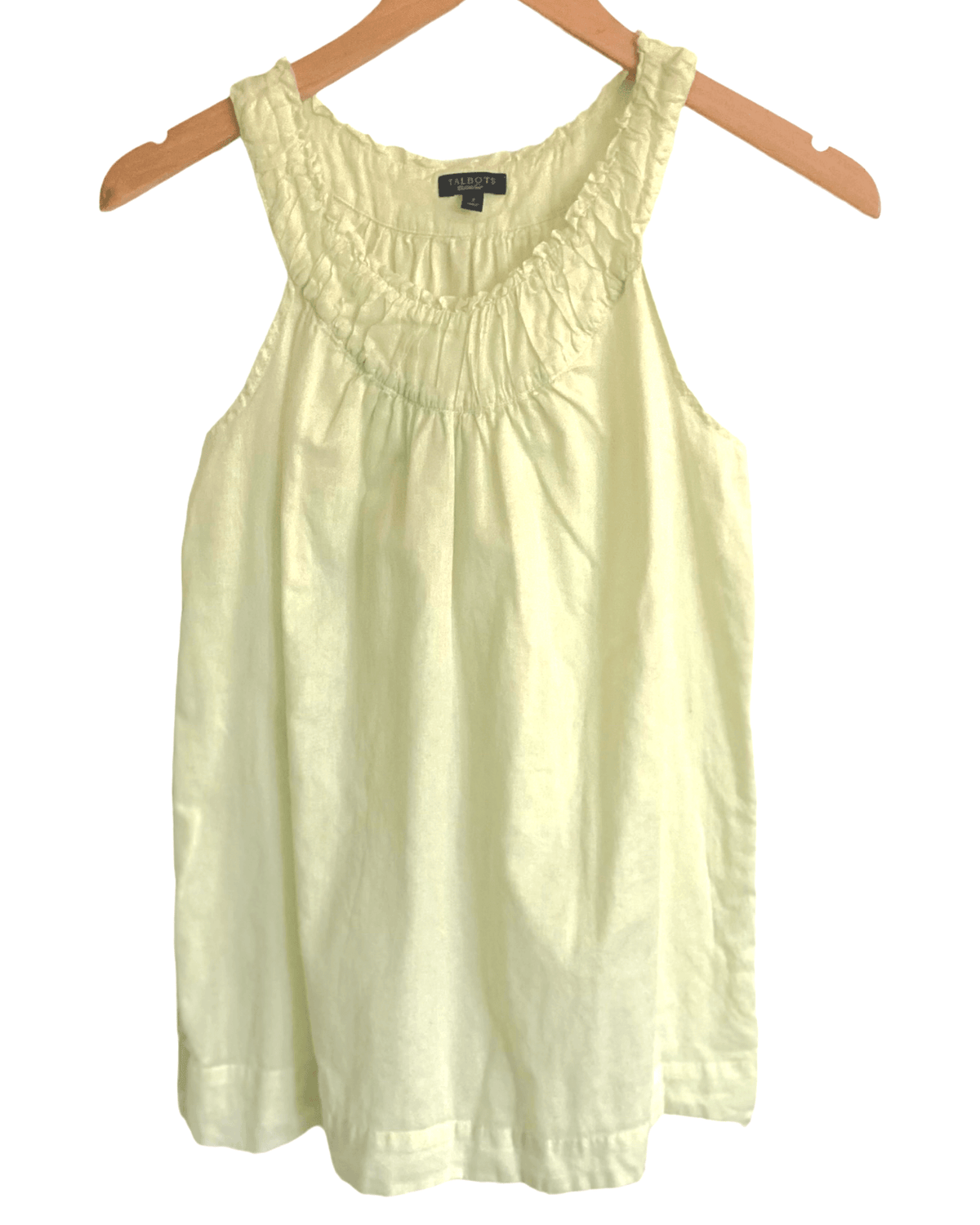 Light Spring TALBOTS pleated pistachio green sleeveless woven top