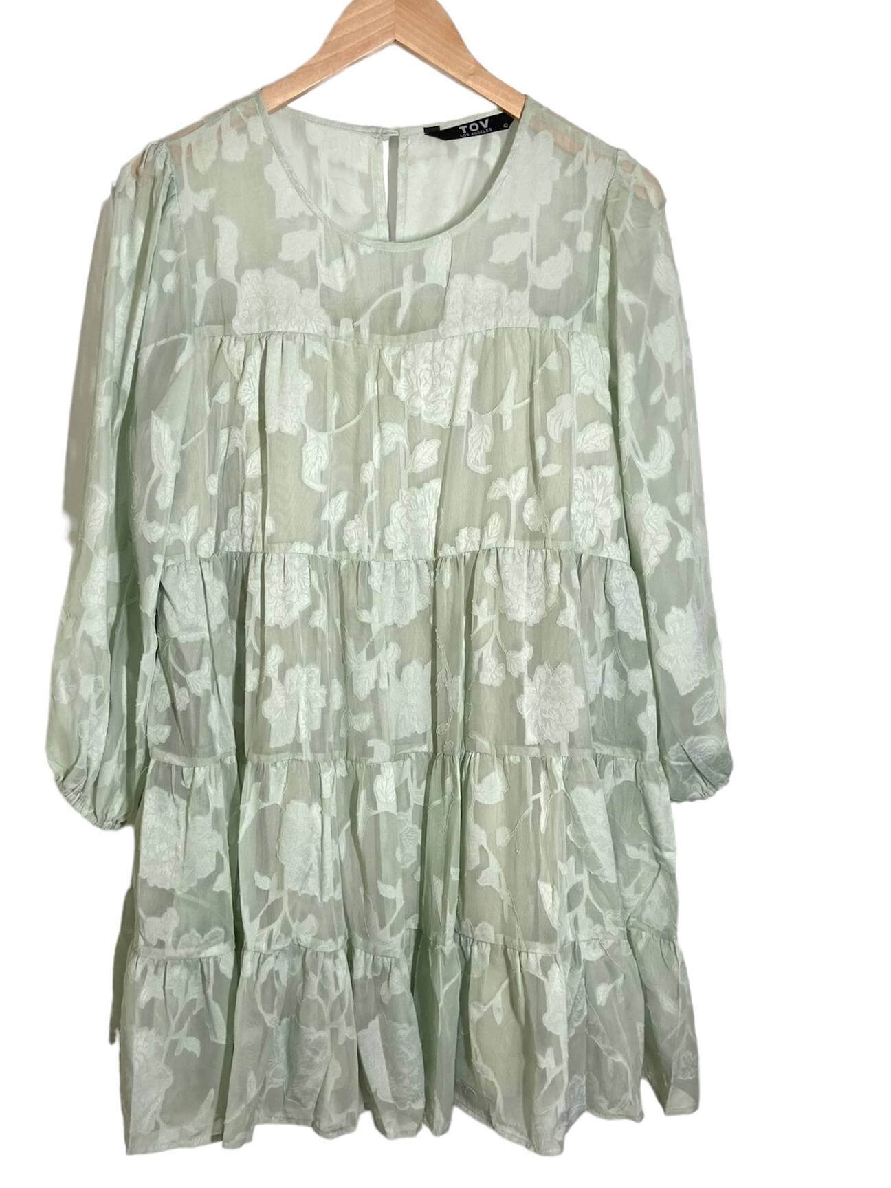Light Spring TOV LOS ANGELES balsam green floral tiered dress
