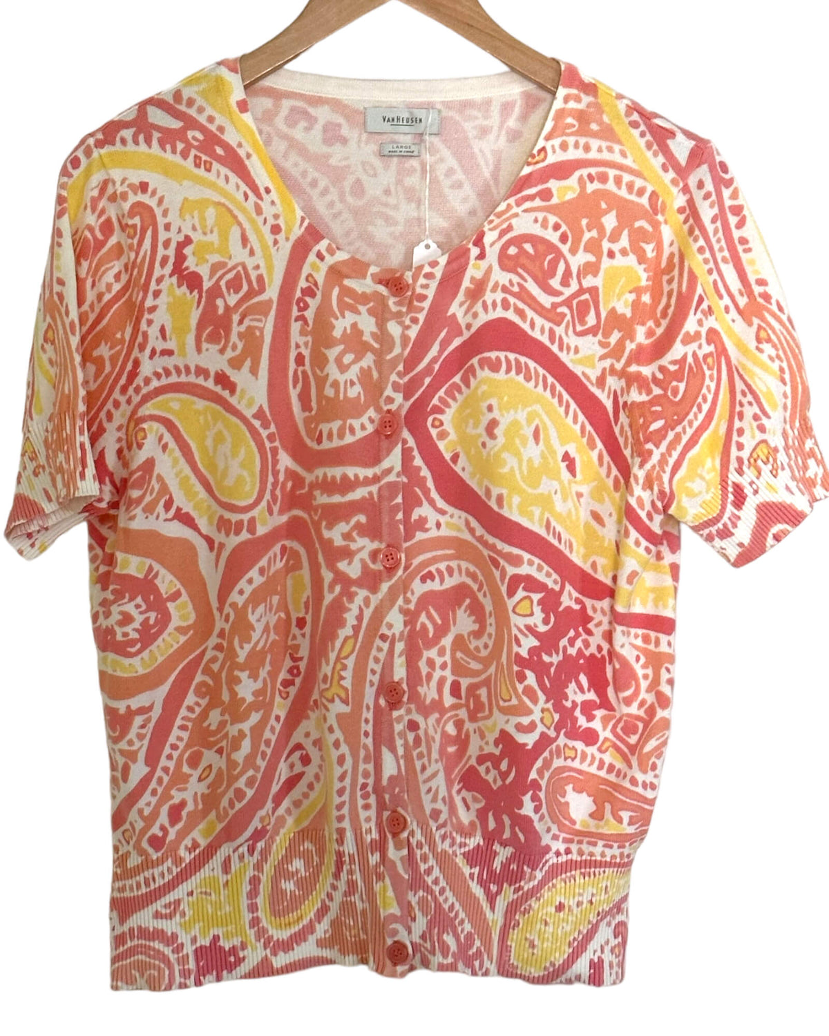 Light Spring VAN HEUSEN paisley print short sleeve cardigan sweater