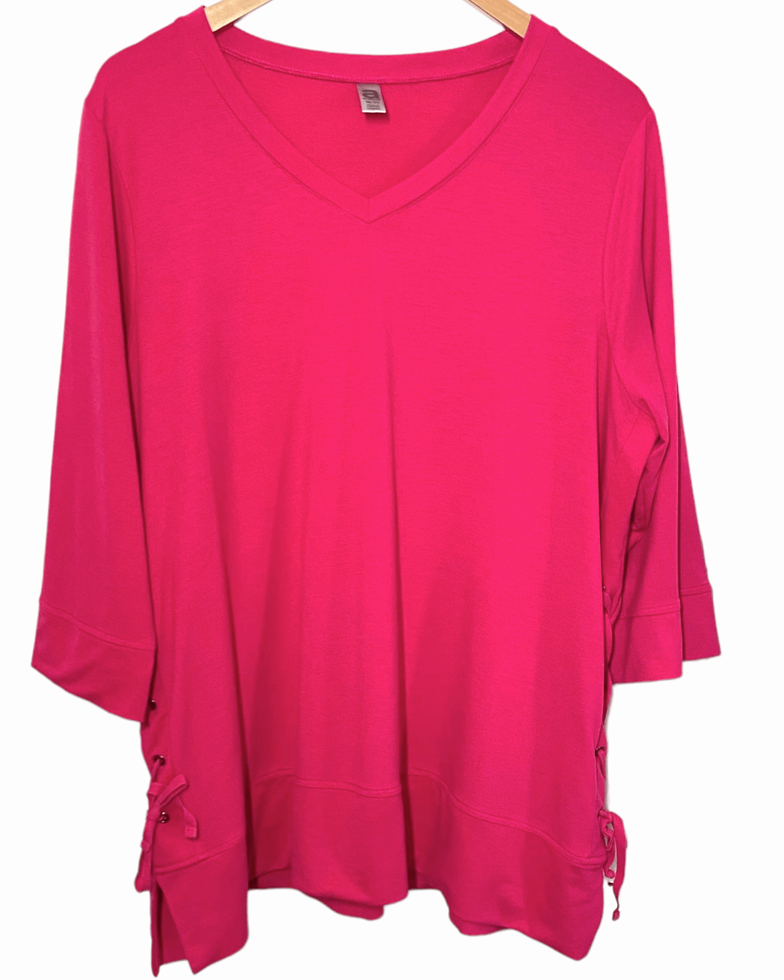 Light Summer A AVENUE freesia pink v-neck grommet lace-up top
