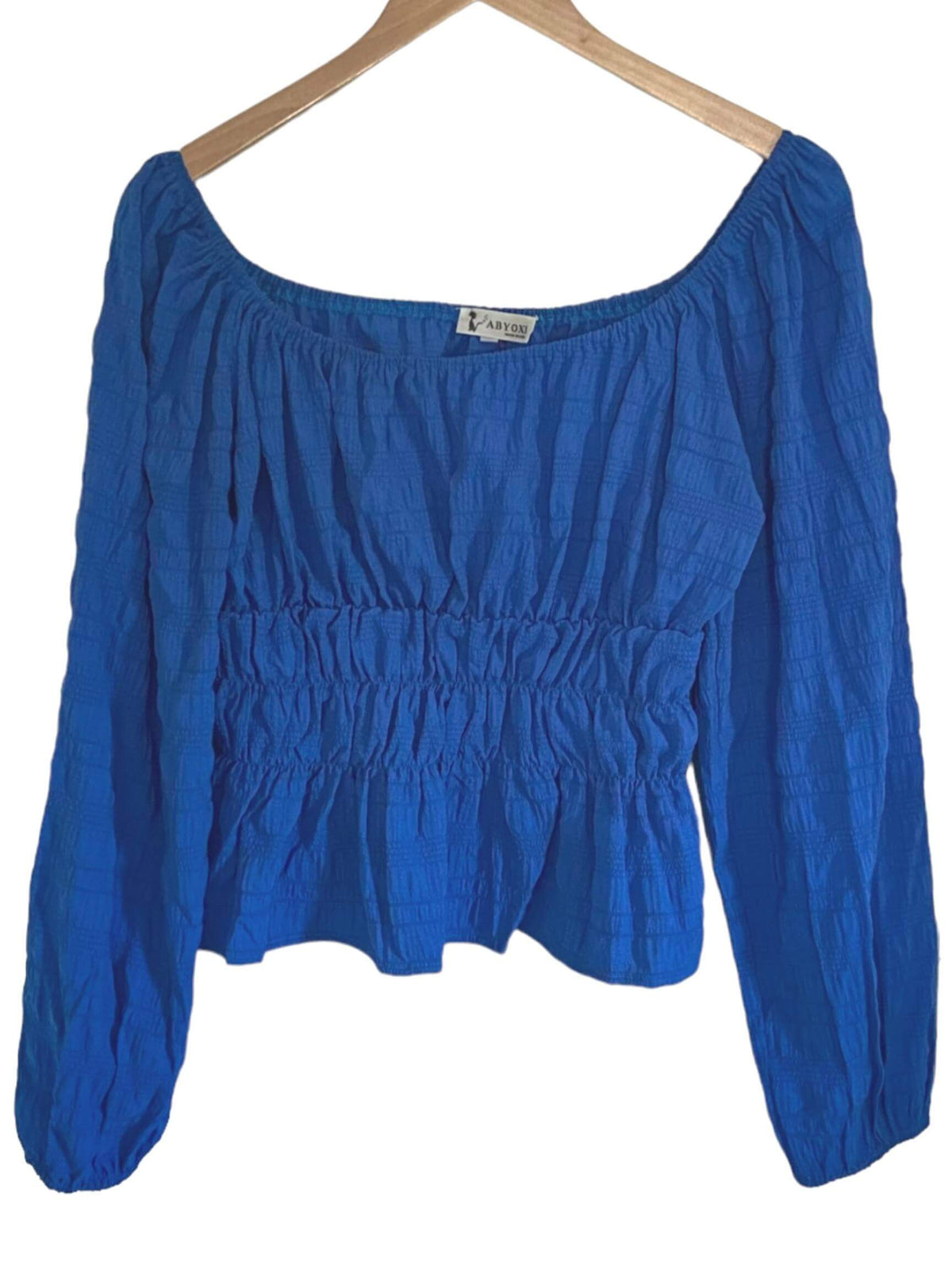 Light Summer ABYOXI calypso blue gathered waist top