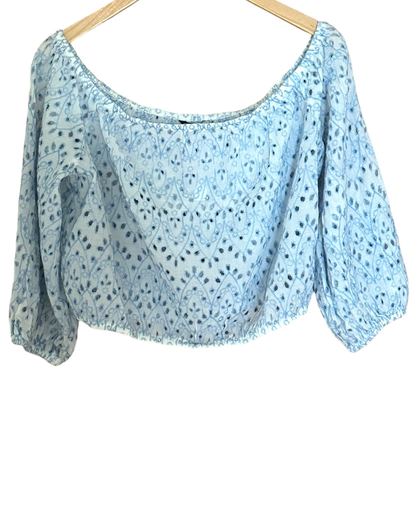 Light Summer Eyelet Blue Crop Top