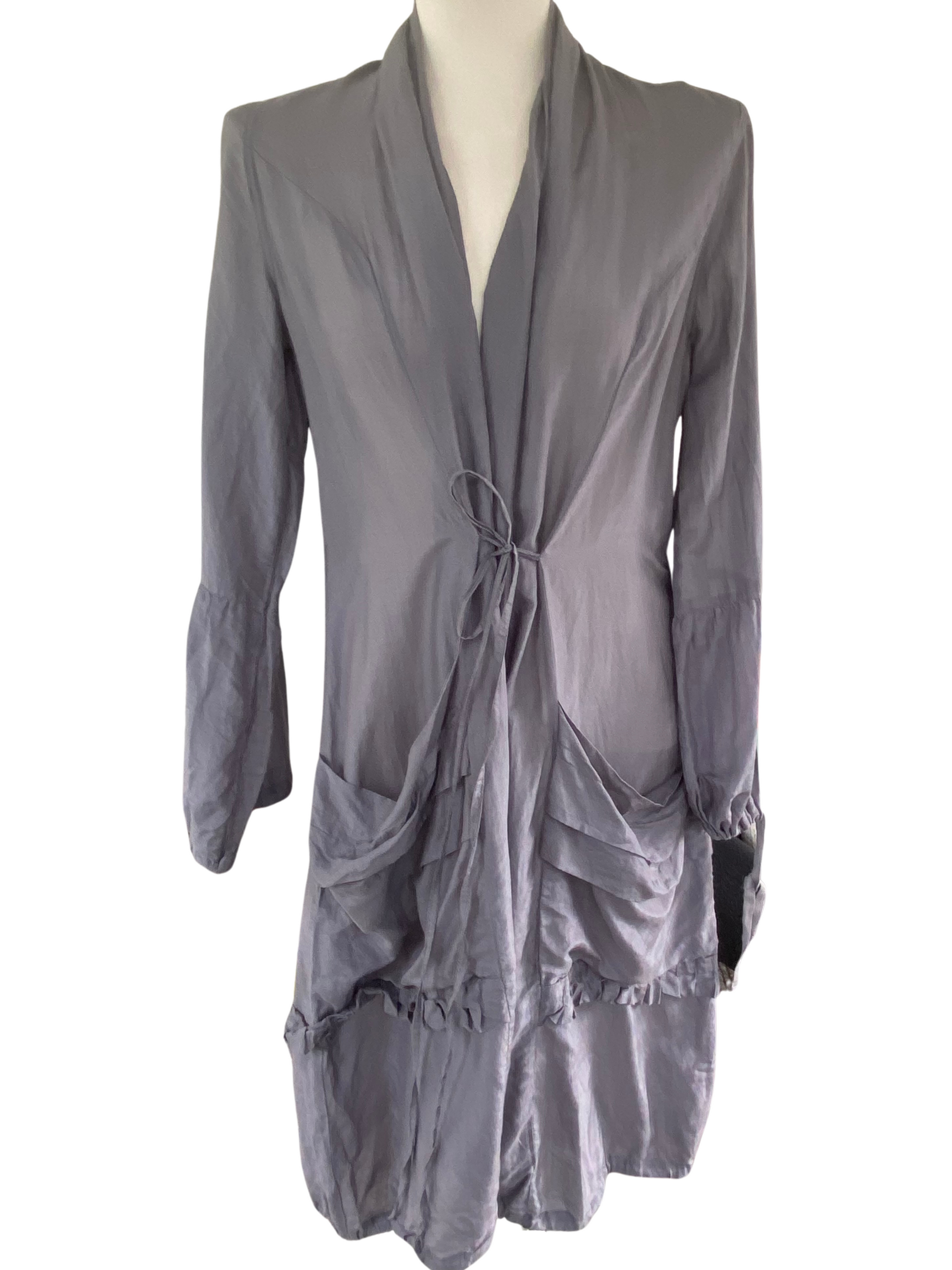Light Summer ANIMALE of FRANCE gray silk ruffle duster jacket 