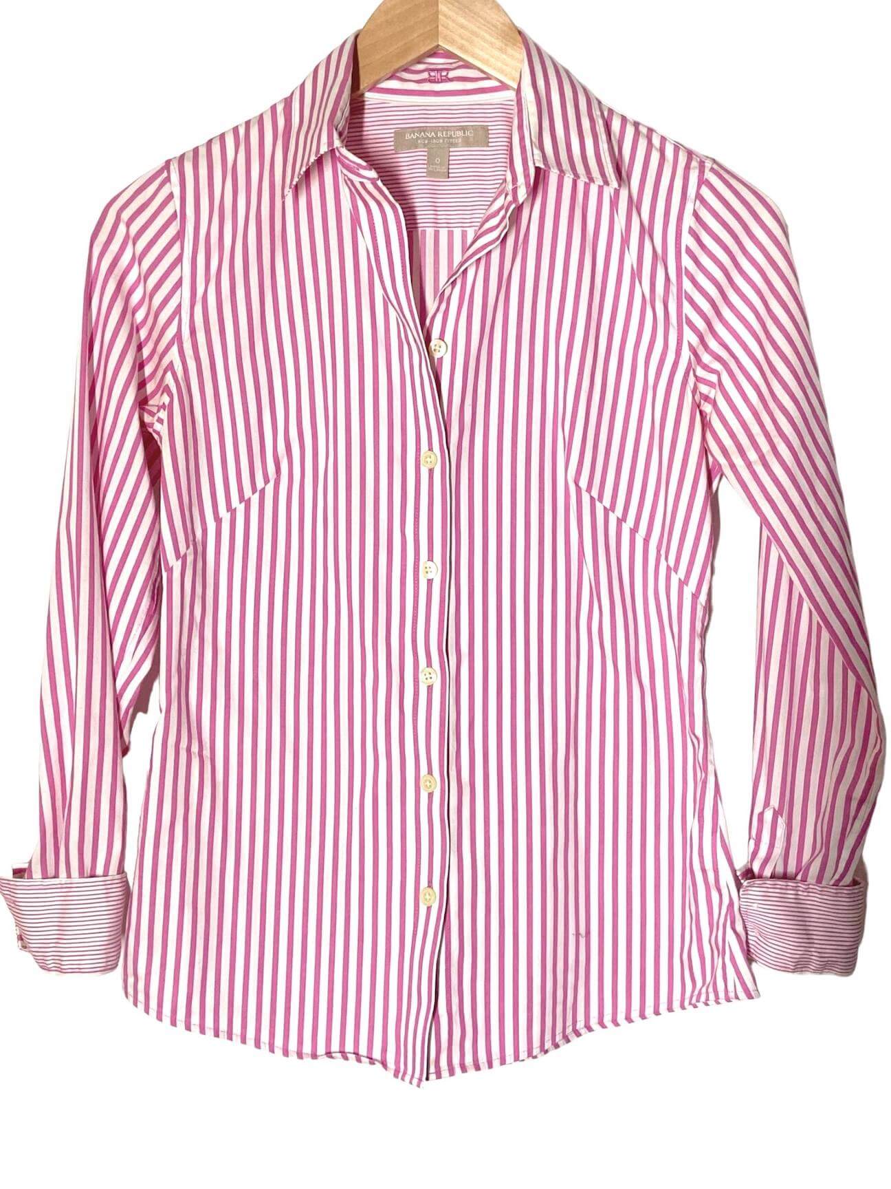 Light Summer BANANA REPUBLIC pink candy stripe button-down shirt