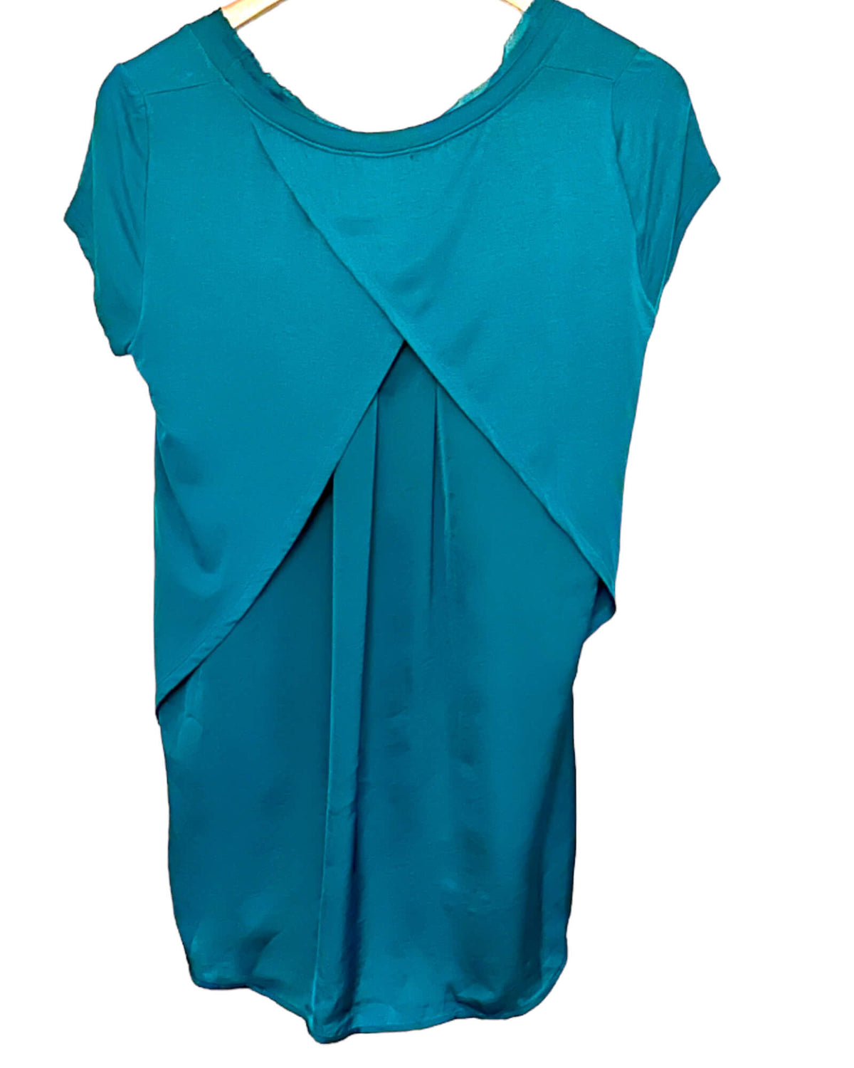 Light Summer BORDEAUX for ANTHROPOLOGIE split-back mixed-media teal top tee