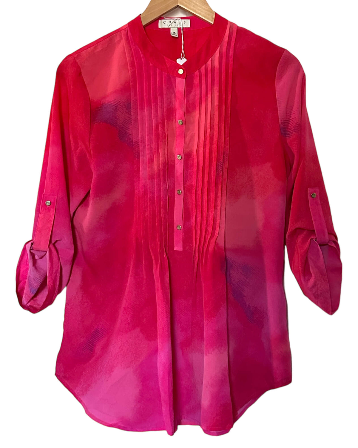 Light Summer CHAUS watercolor print pleated blouse