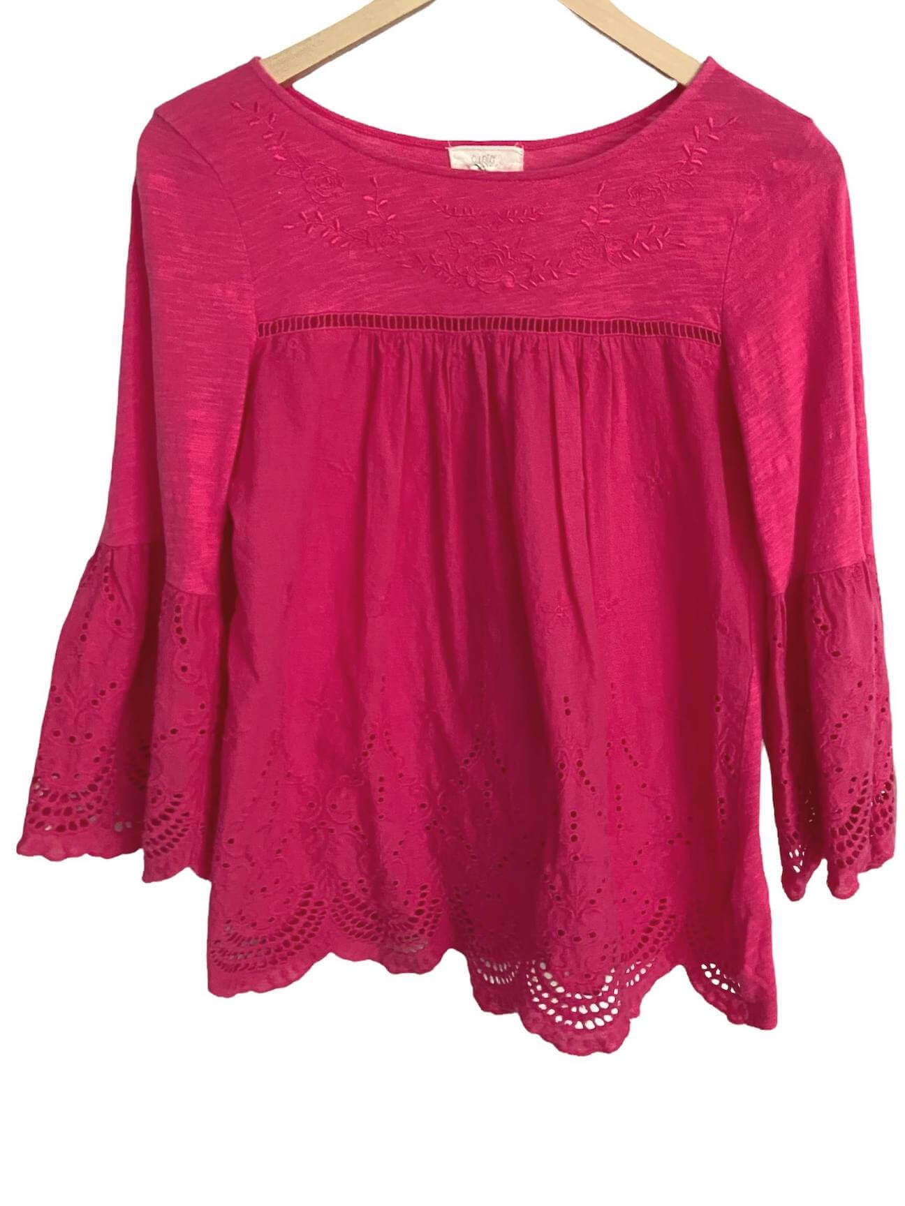 Light Summer CUPIO strawberry pink embroidered eyelet top