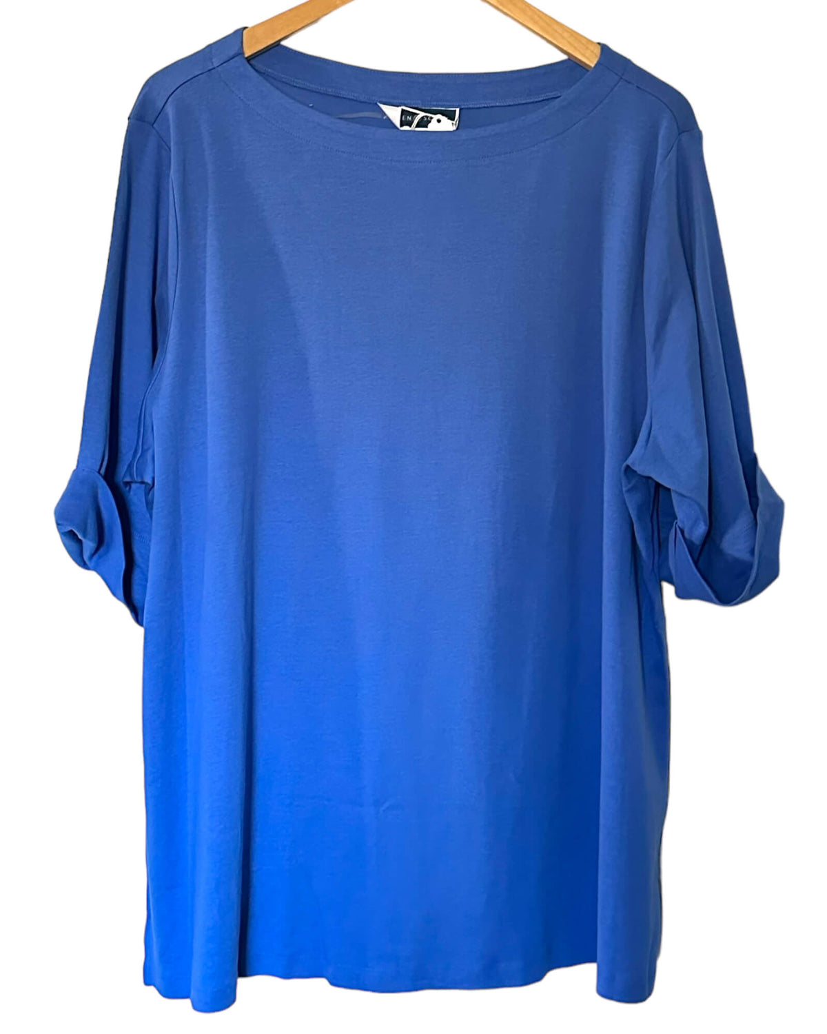 Light Summer KAREN SCOTT bluebell blue knit top