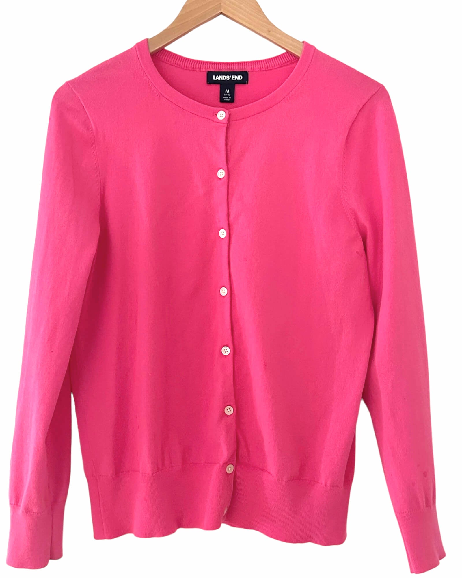Light Summer LANDS END flamingo pink cardigan sweater