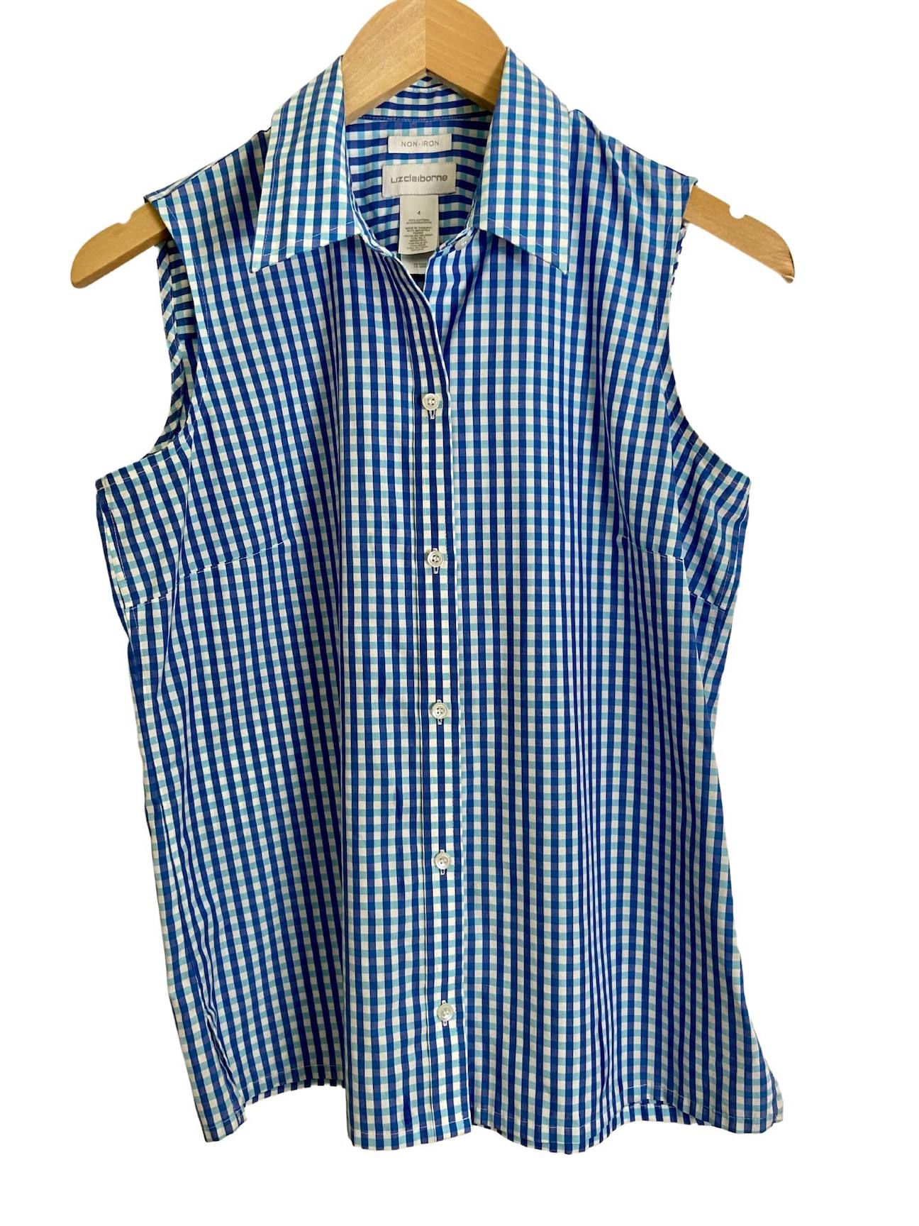 Light Summer LIZ CLAIBORNE blue gingham plaid shirt 