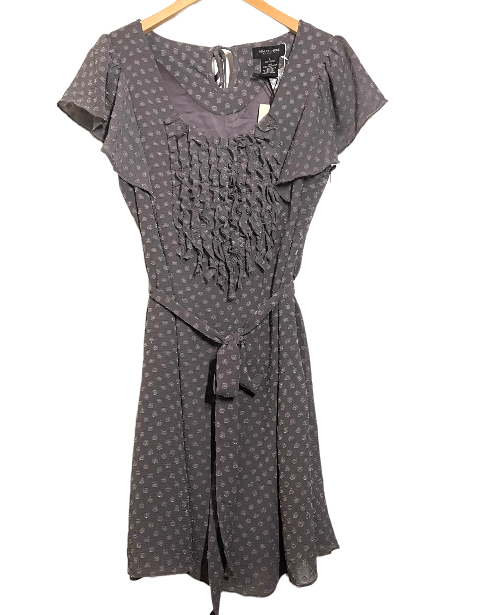 Light Summer MM by MISS ME COUTURE slate gray dot ruffle dress