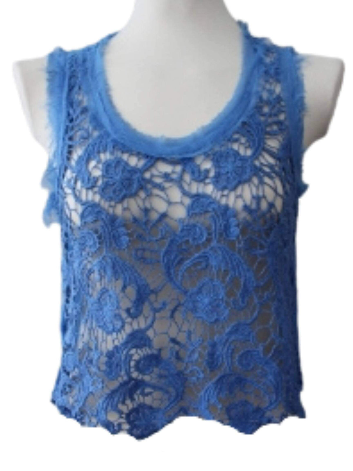 Cool Winter REBELLIOUS ONE blue crochet lace top