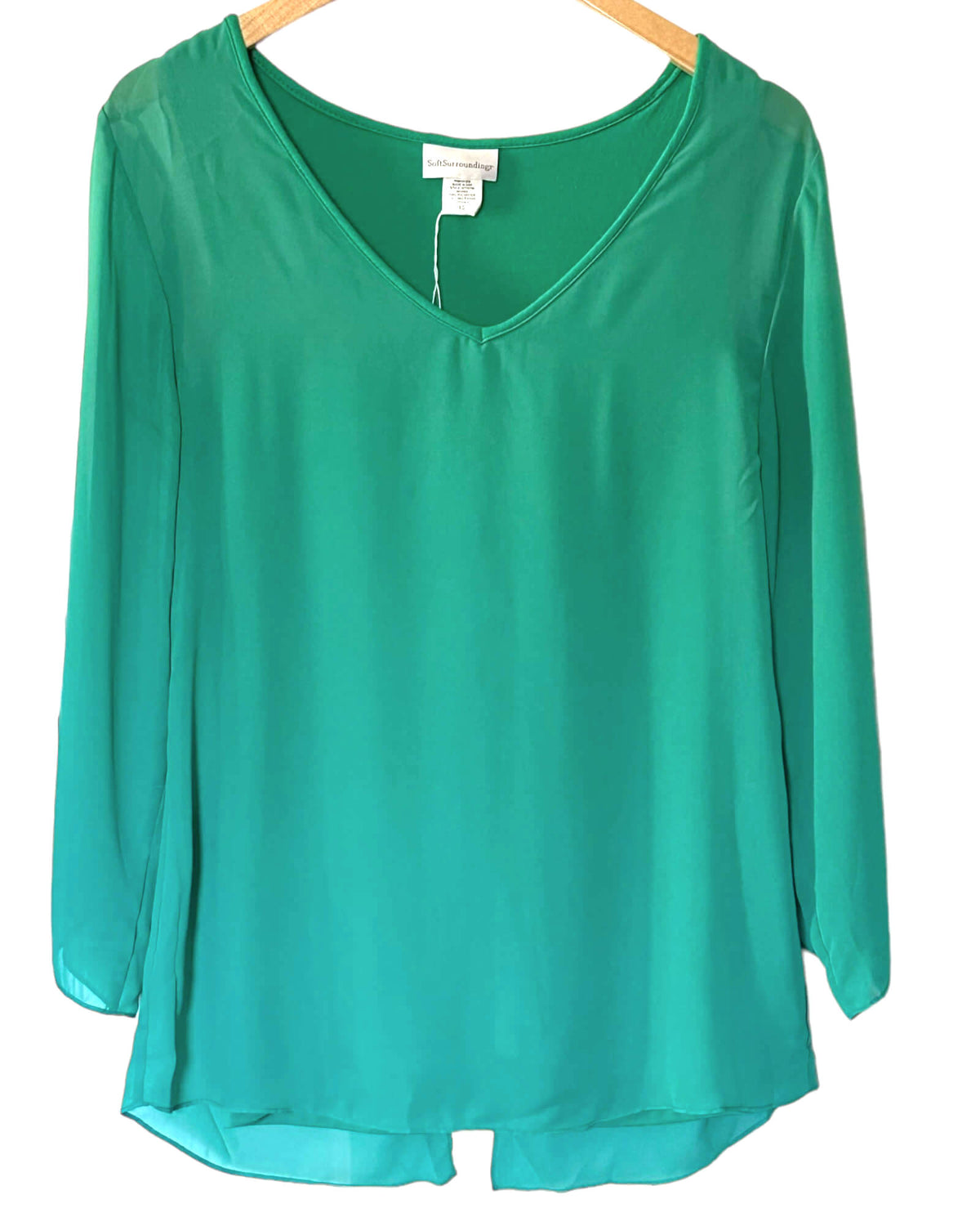 Light Summer SOFT SURROUNDINGS aqua v-neck mixed media blouse
