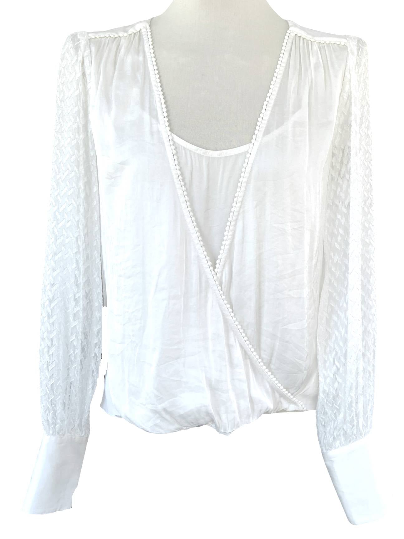 Light Summer WHITE HOUSE BLACK MARKET silky sheer-sleeved blouse. 