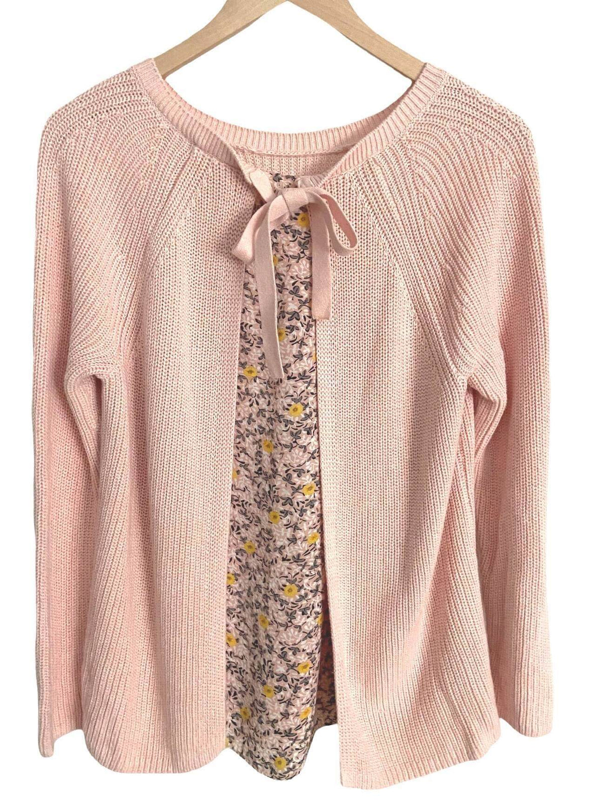 Soft Autumn ANN TAYLOR LOFT desert rose pink tie back sweater