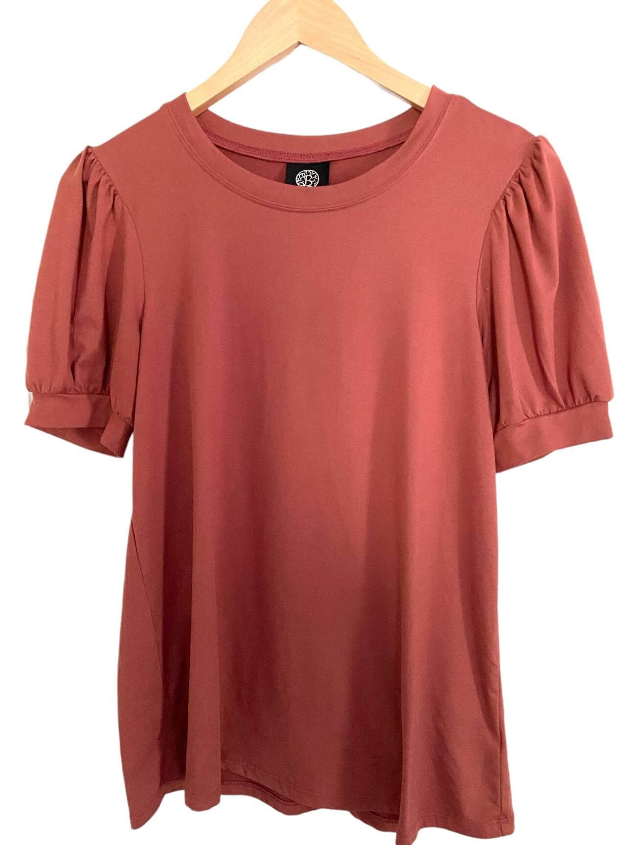 Soft Autumn BOBEAU terracotta puff sleeve top