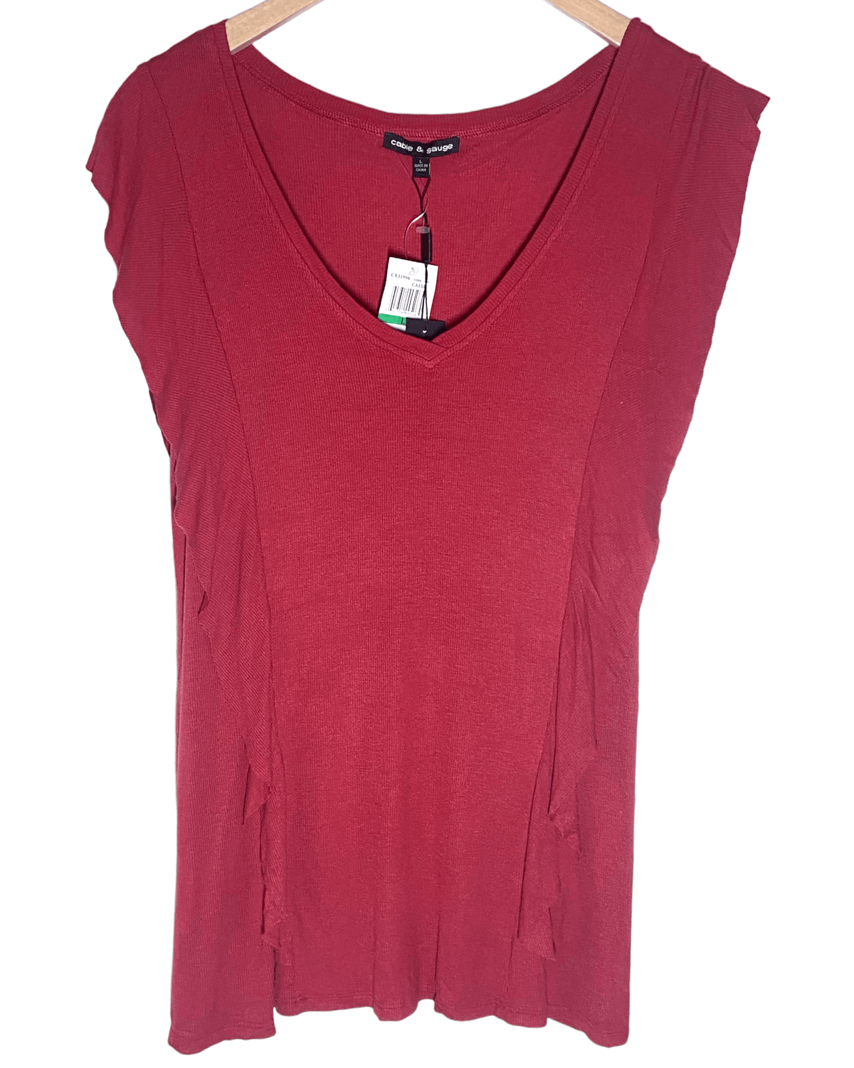 Soft Autumn CABLE &amp; GAUGE ribbed ruffle top red