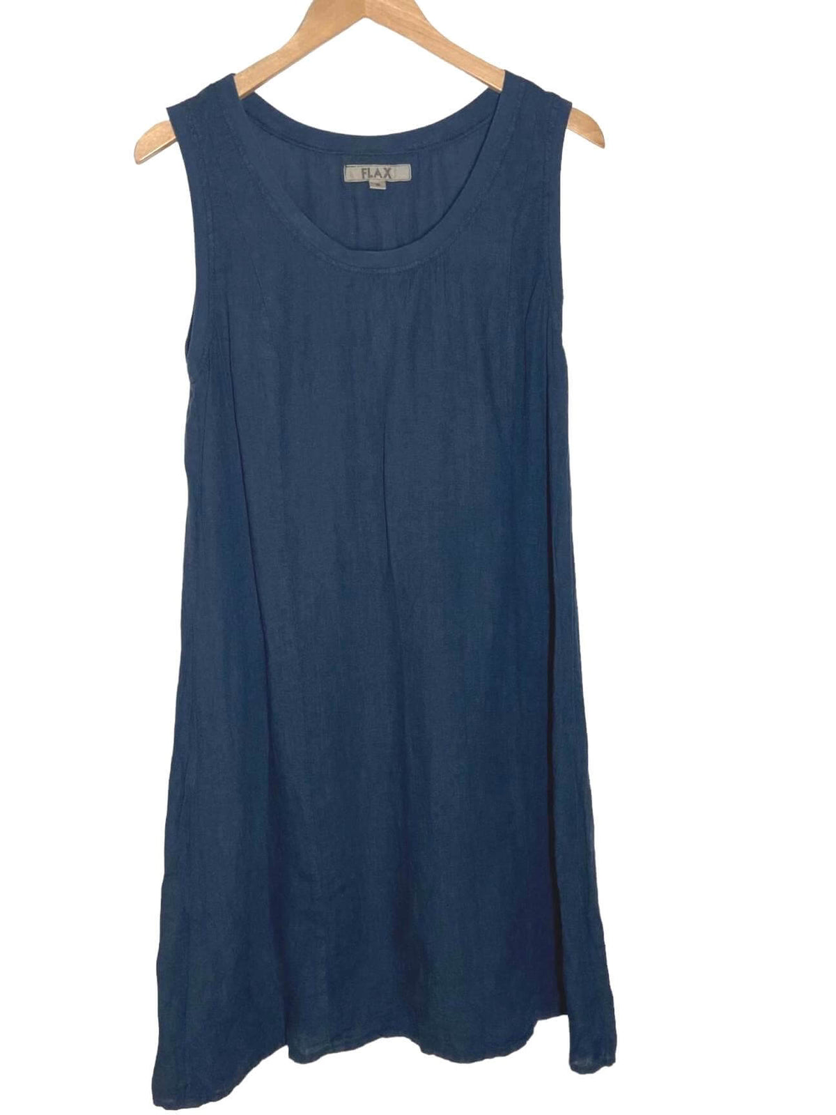 Soft Autumn FLAX navy sleeveless linen shift dress
