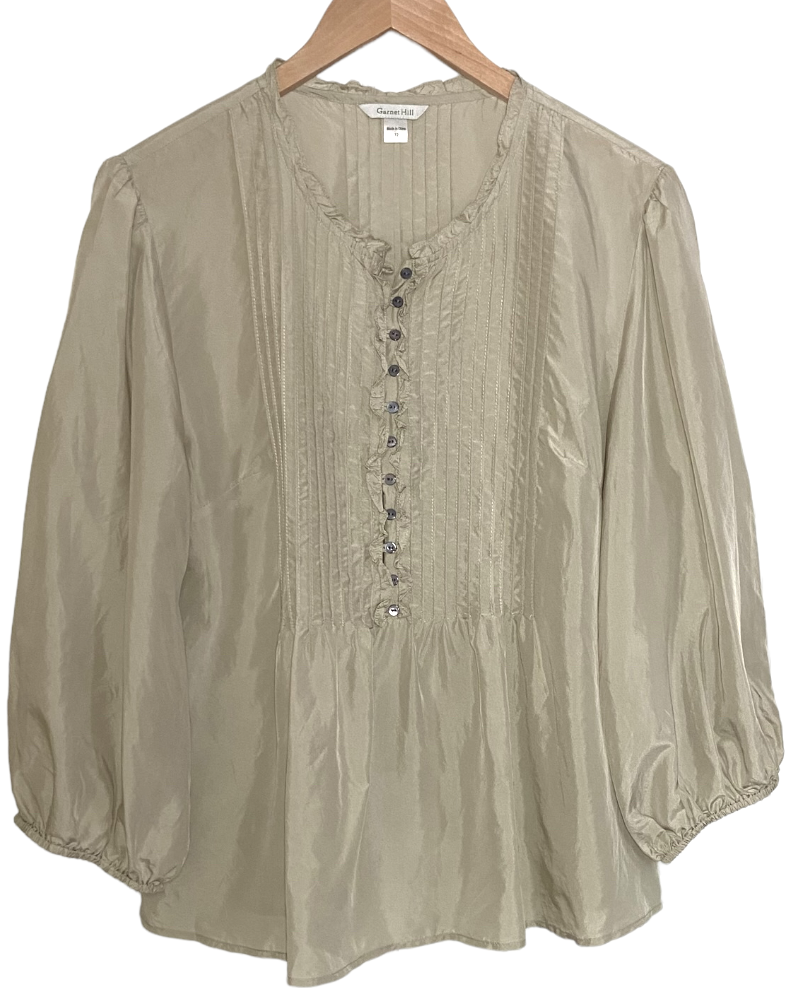 Soft-autumn GARNETT HILL silk ruffle pleated blouse 
