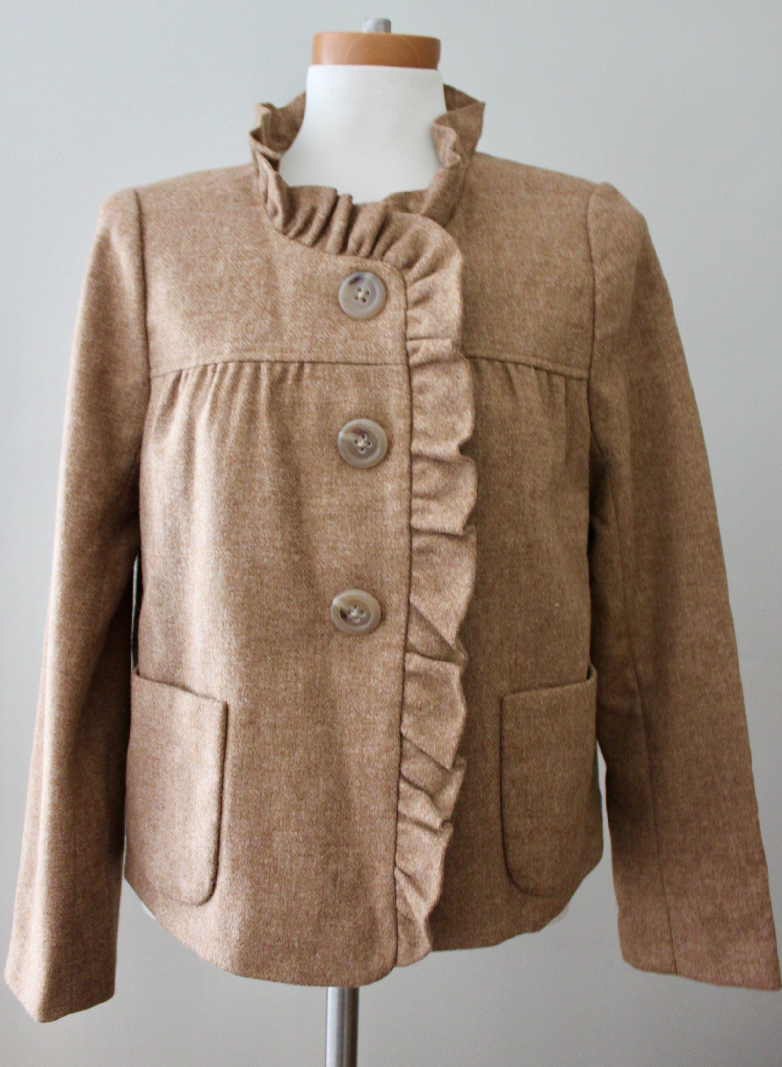 Soft Autumn J.CREW tan wool ruffle jacket