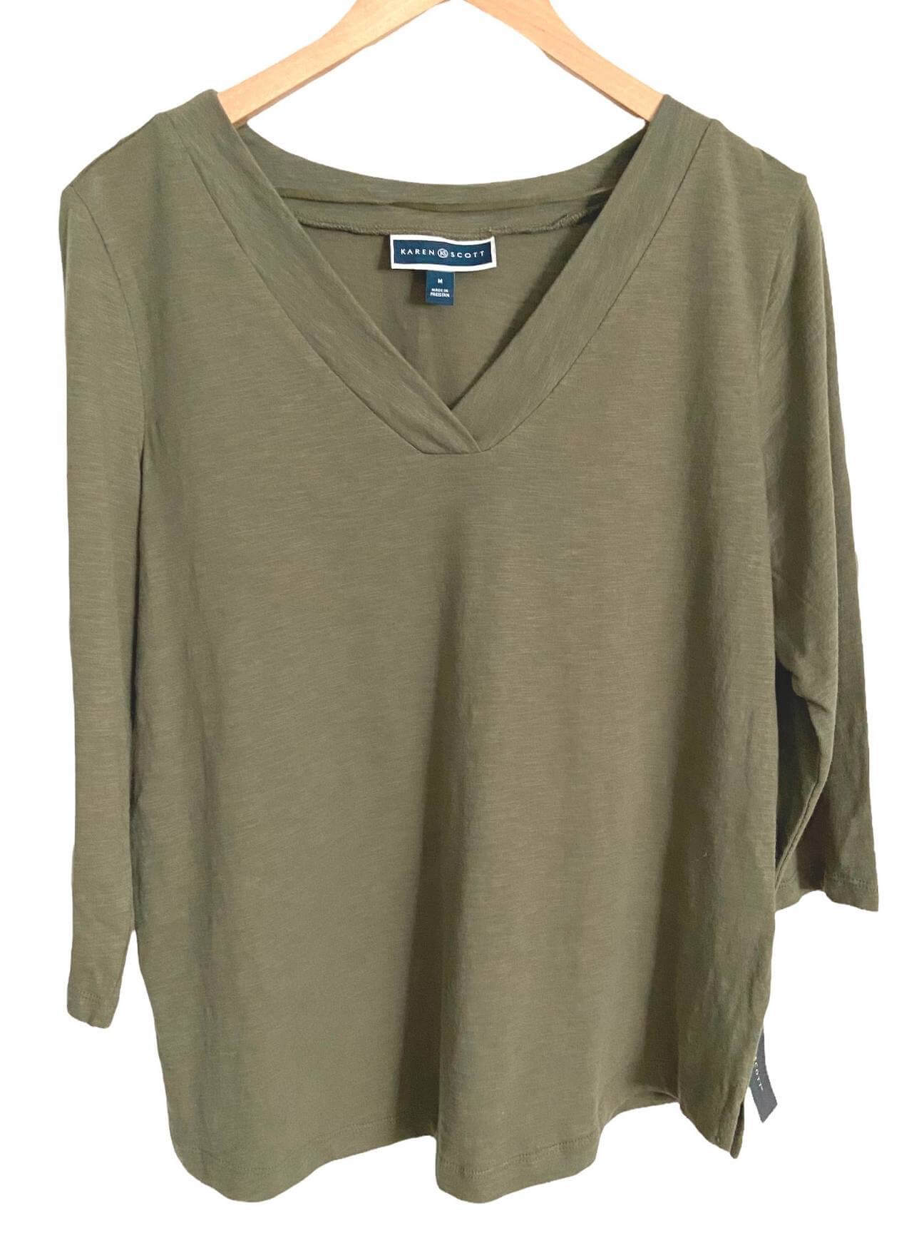 Soft Autumn KAREN SCOTT olive sprig v-neck tee