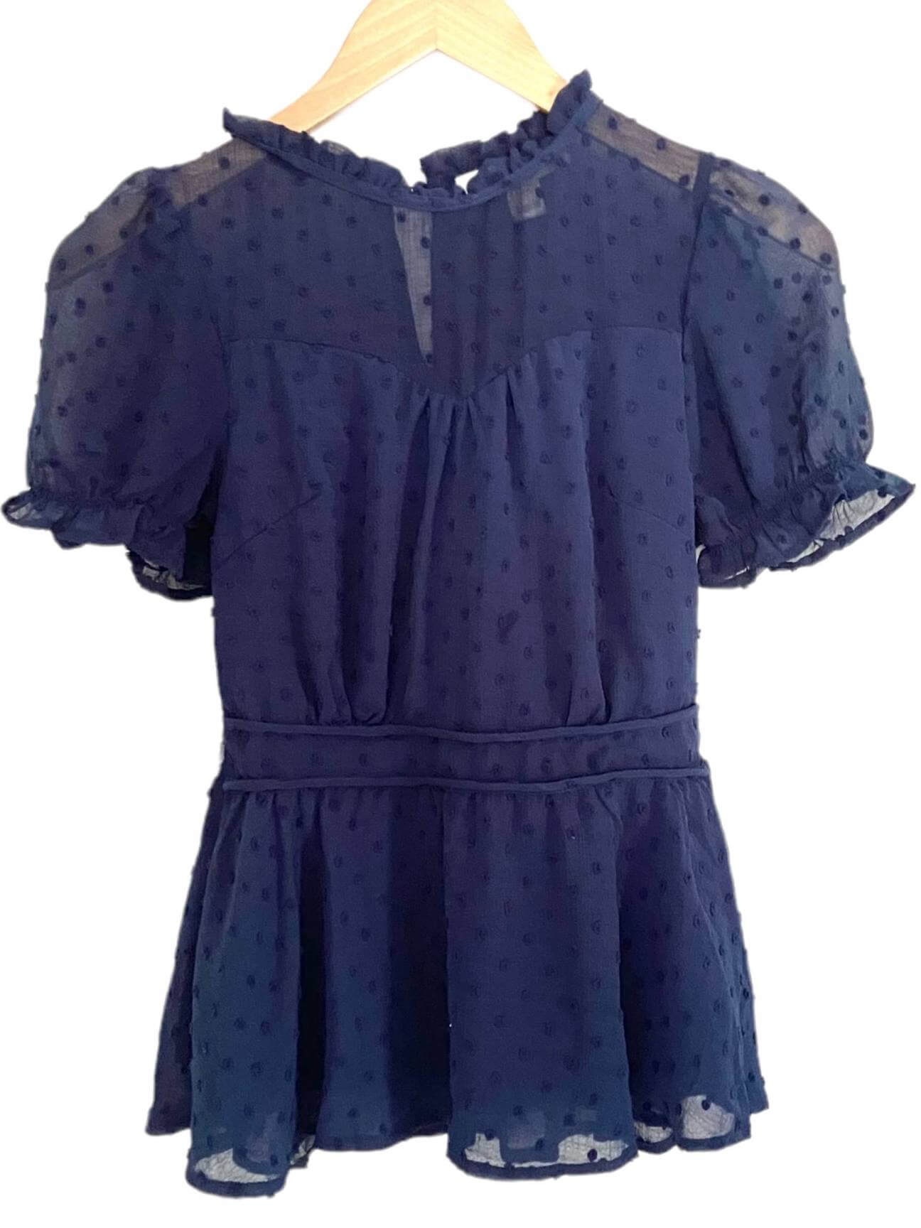 Soft Autumn MONTEAU blue ruffle dot blouse