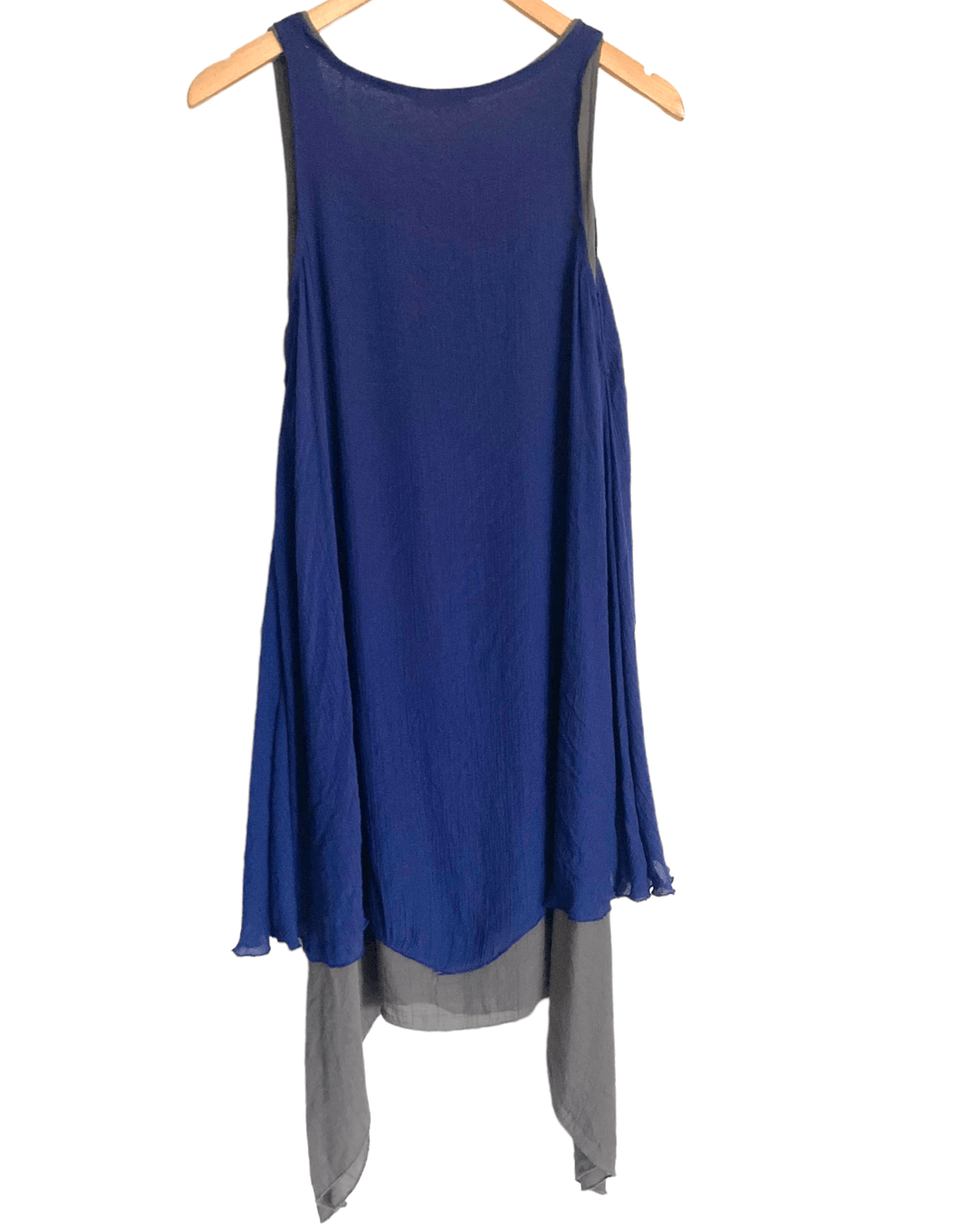 Soft Autumn NANAKO blue and gray sleeveless aymmetrical layered Lagenlook dress