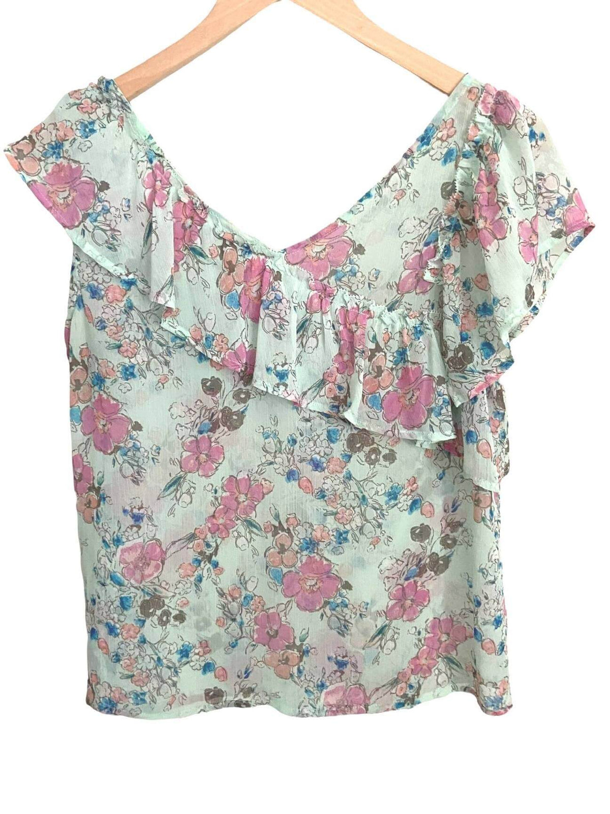 Soft Summer A NEW DAY pink mint floral print blouse