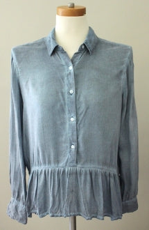 Soft Summer ANA bluestone button down ruffled top