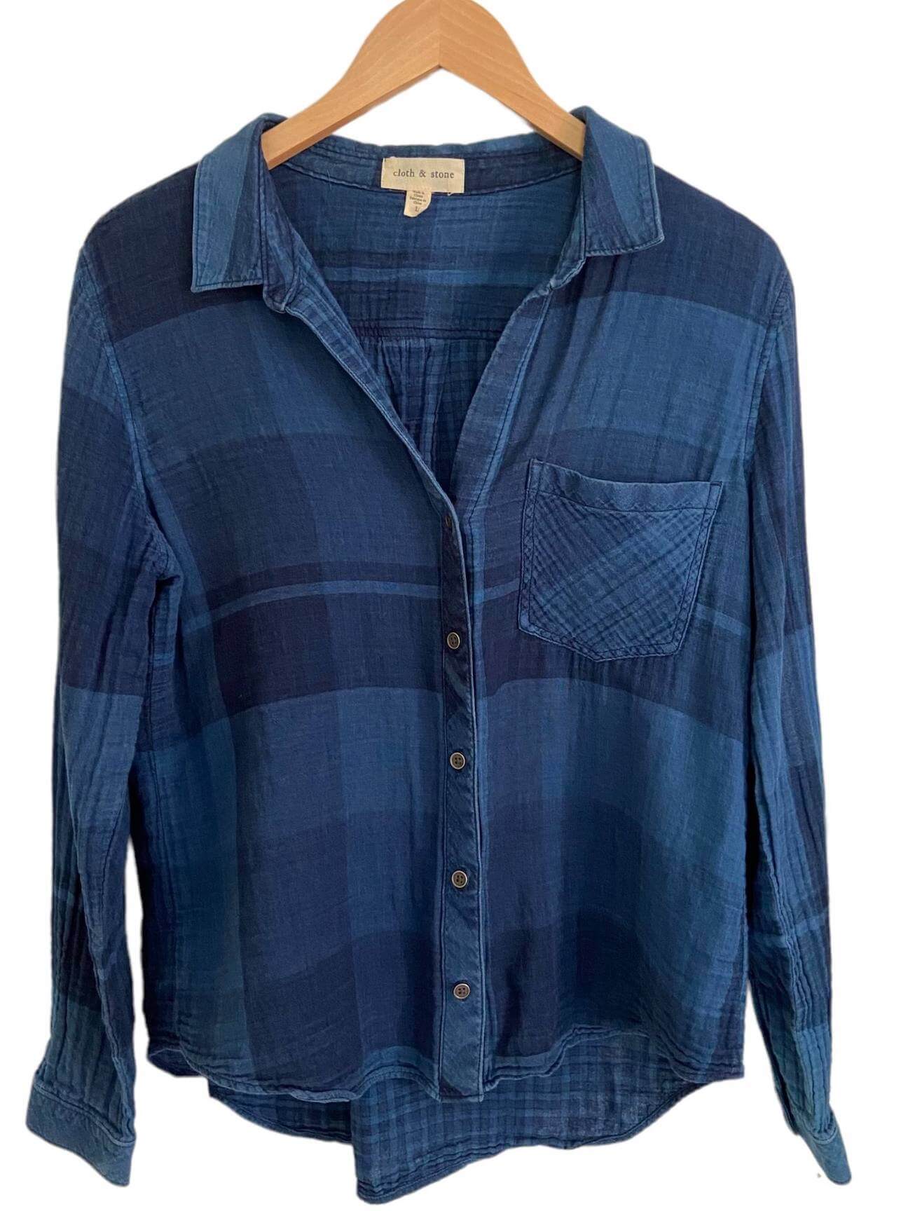 Soft Summer CLOTH & STONE blue plaid shirt
