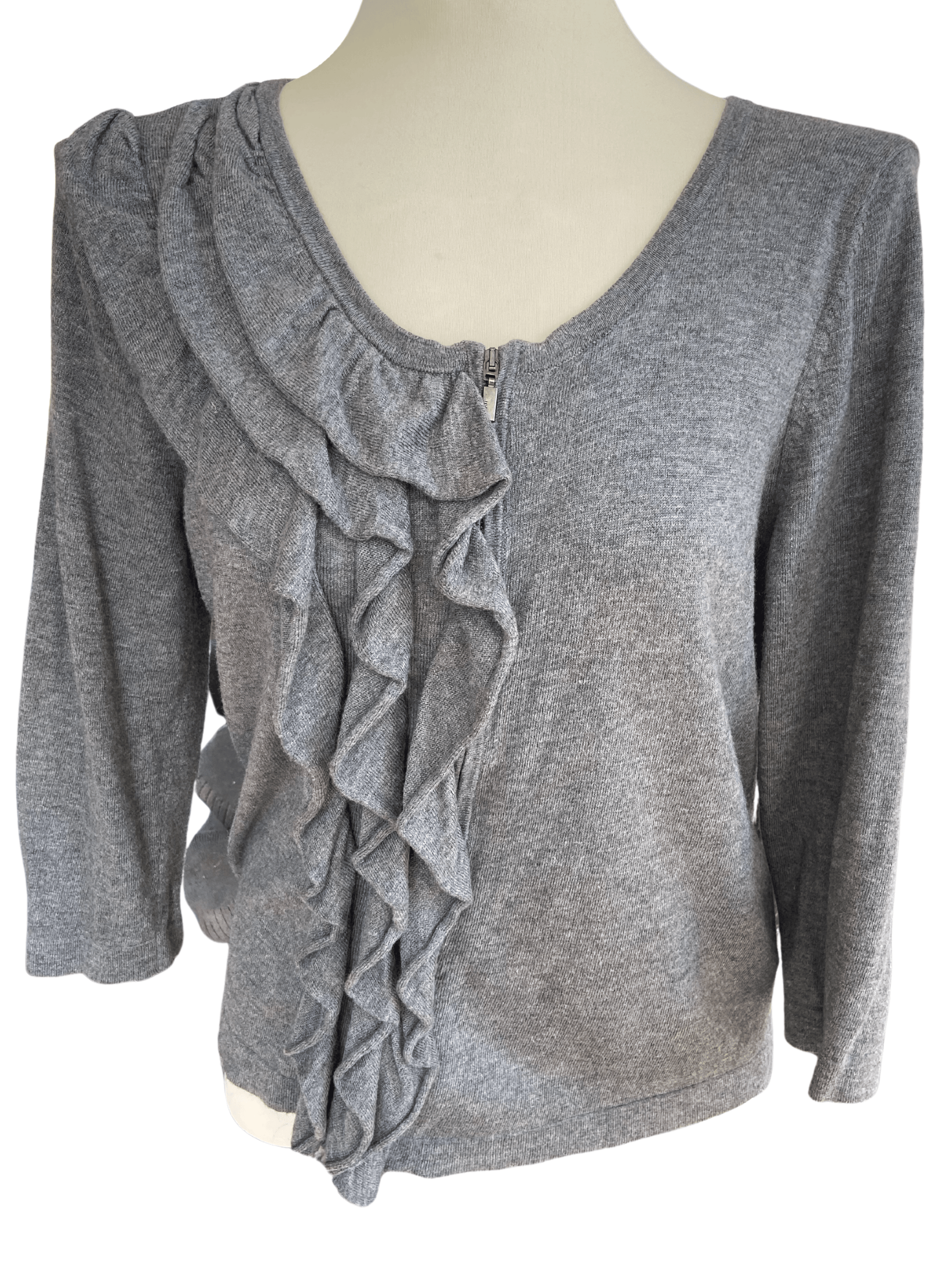 Soft Summer ESPRIT gray ruffle zip sweater