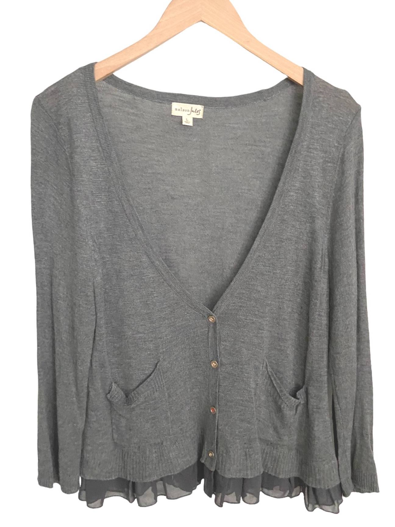 Soft Summer MAISON JULES gray ruffle hem sweater