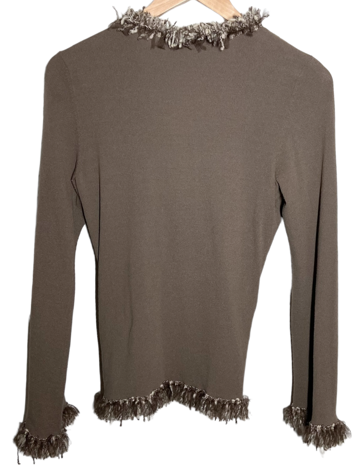 Soft Summer NOVESPAZIO fringe trim twist knit brown blouse